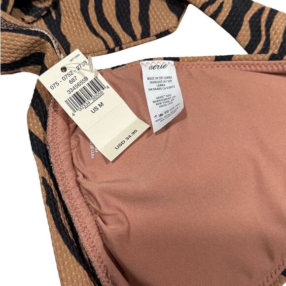 NWT! Aerie Pique Triangle Bikini Top Brown Black Animal Print - Size Medium - Picture 10 of 10